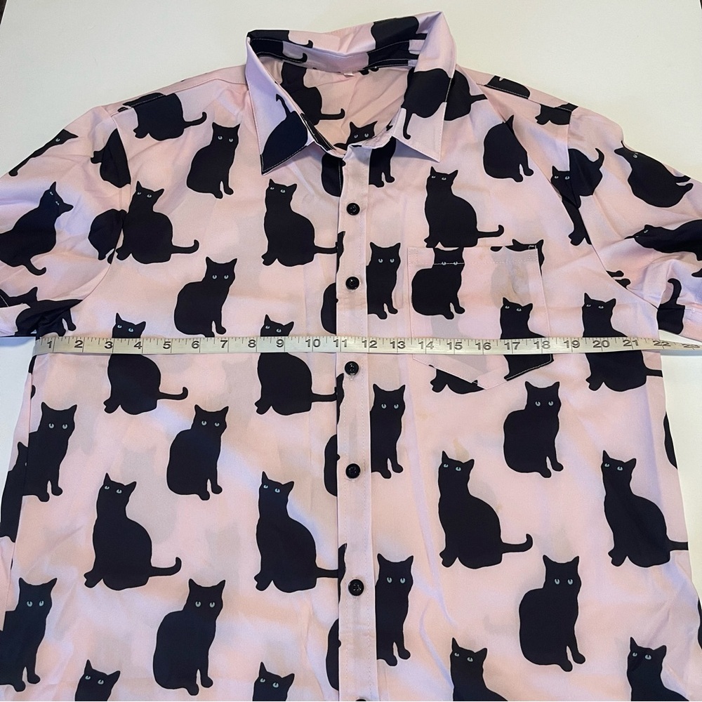 Shein Shirt Black Cats Pink Large New Button Down Mens - Picture 7 of 11
